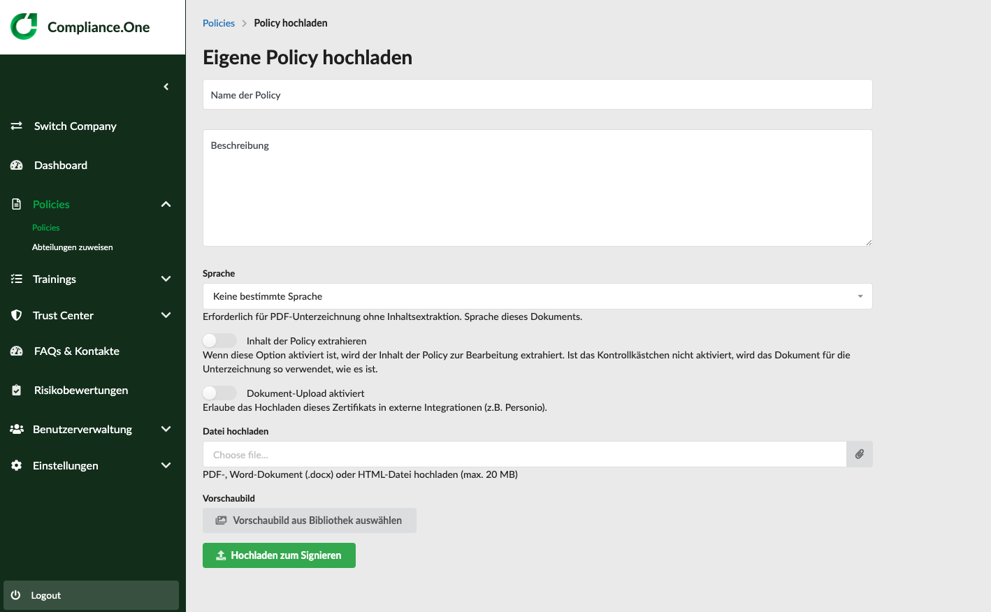 Eigene Policy hochladen