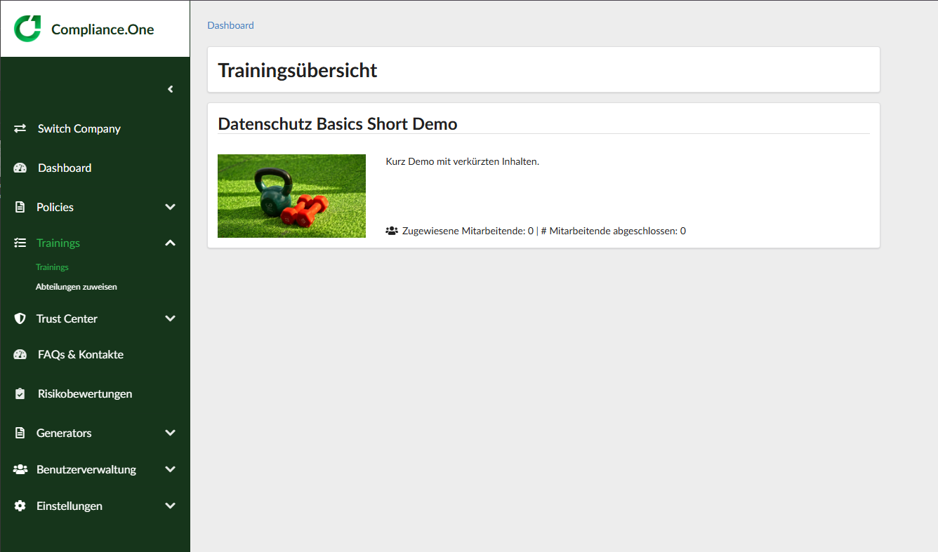 admin_trainings_overview Screenshot Plattform