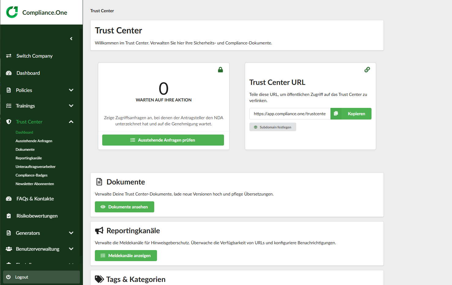 admin_trust-center_dashboard Screenshot Plattform