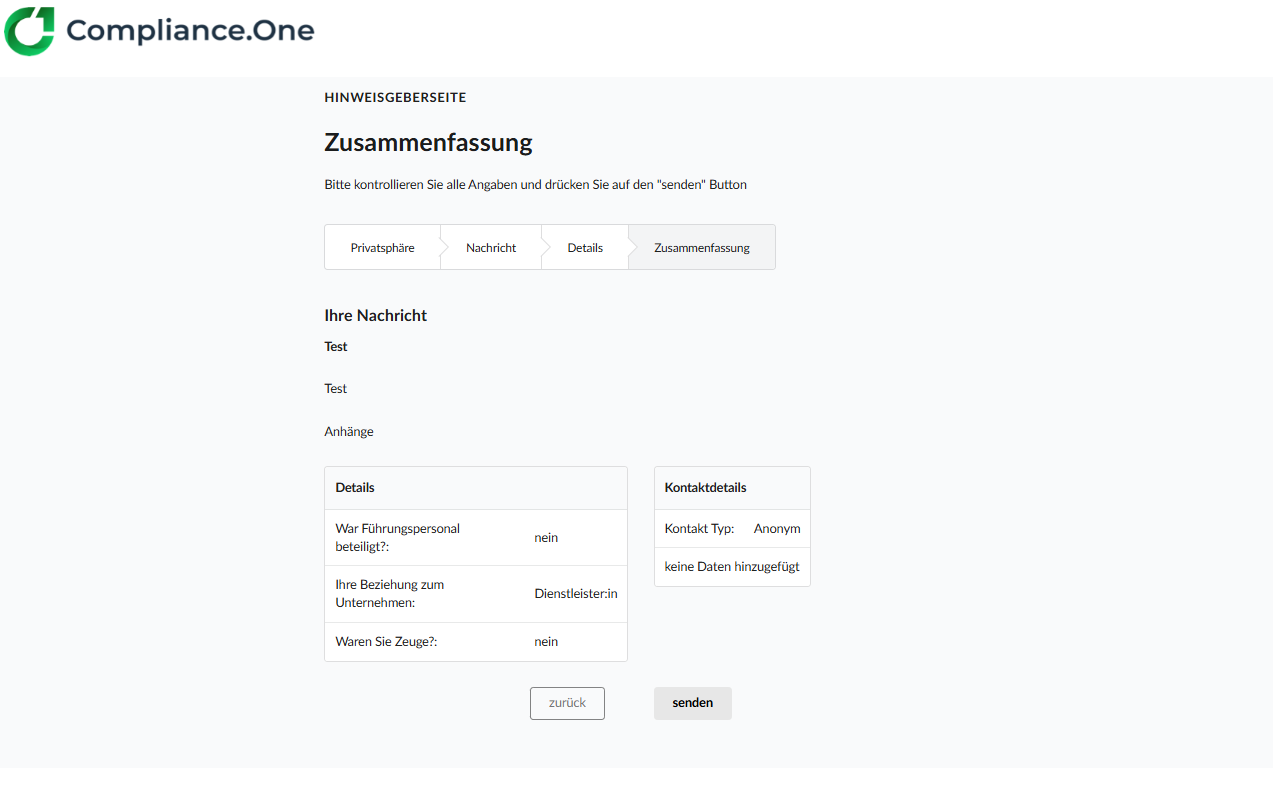 whistleblowing_send Screenshot Plattform